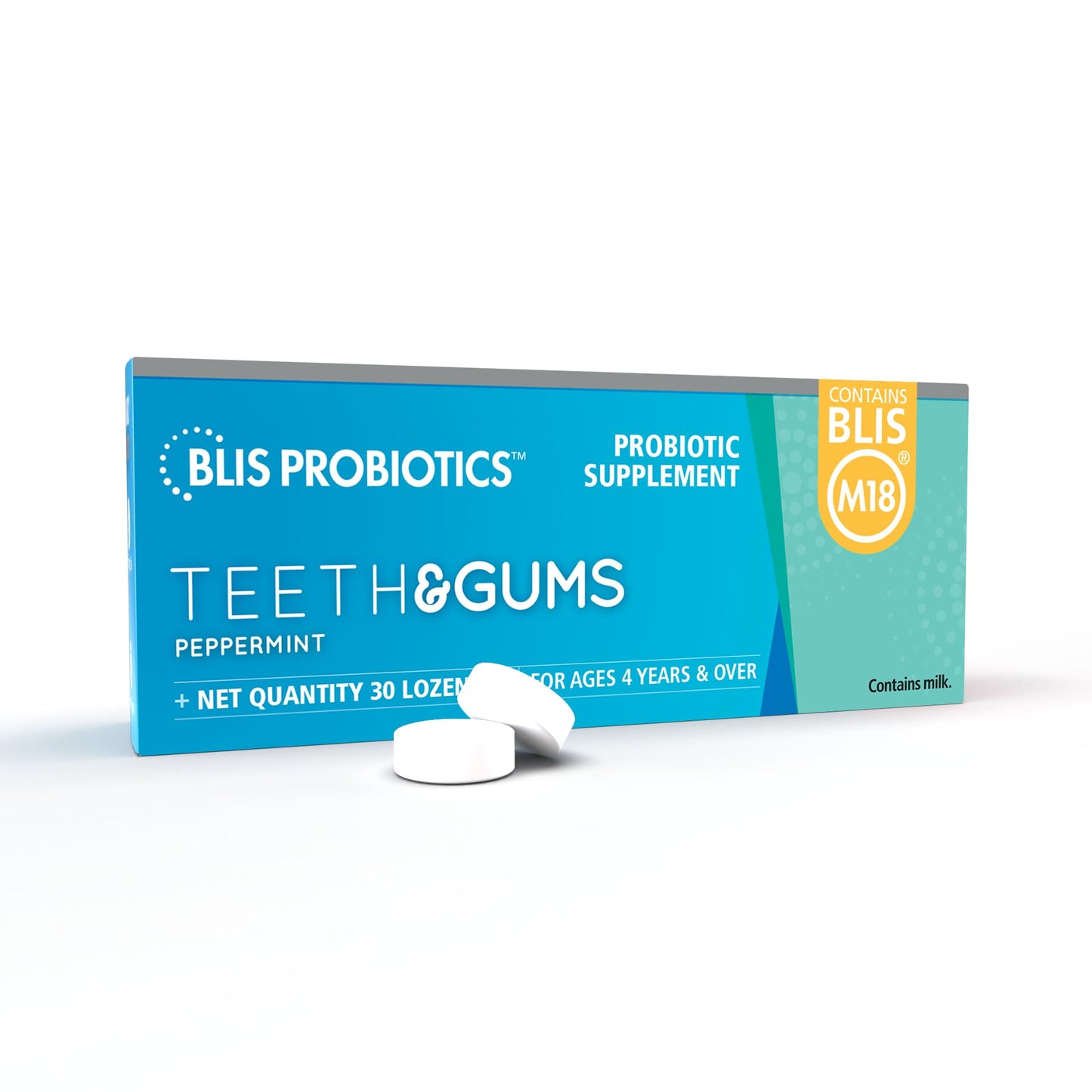 BLIS Teeth & Gums Oral Probiotics for Mouth M18 Formula Available, 2.5 Billion Cfu - Mouth Probiotic for Tooth and Gum Health, Adults and Kids - Sugar-Free Lozenges, 30 Day Supply