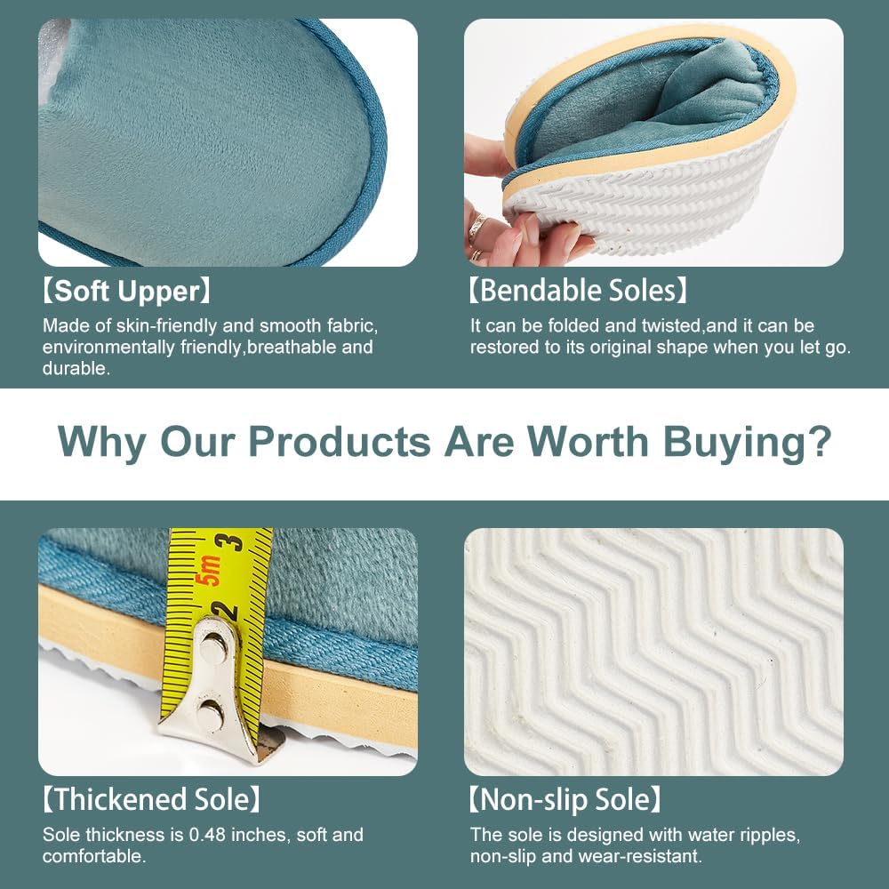 Non-Slip Disposable Slippers - 2-6 Pairs, Washable Velvet Closed Toe for Guests, Hotel & Spa