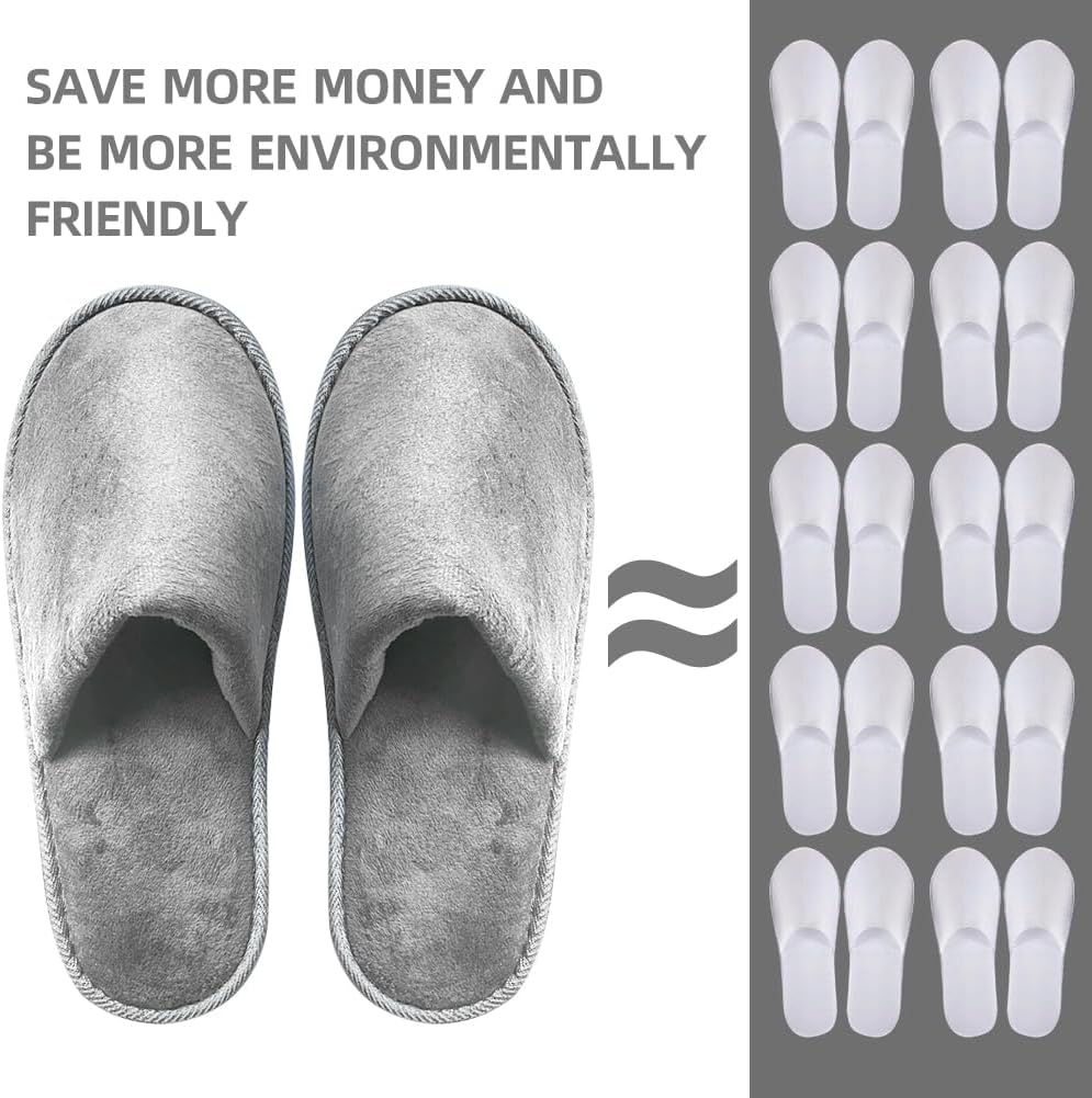 Non-Slip Disposable Slippers - 2-6 Pairs, Washable Velvet Closed Toe for Guests, Hotel & Spa