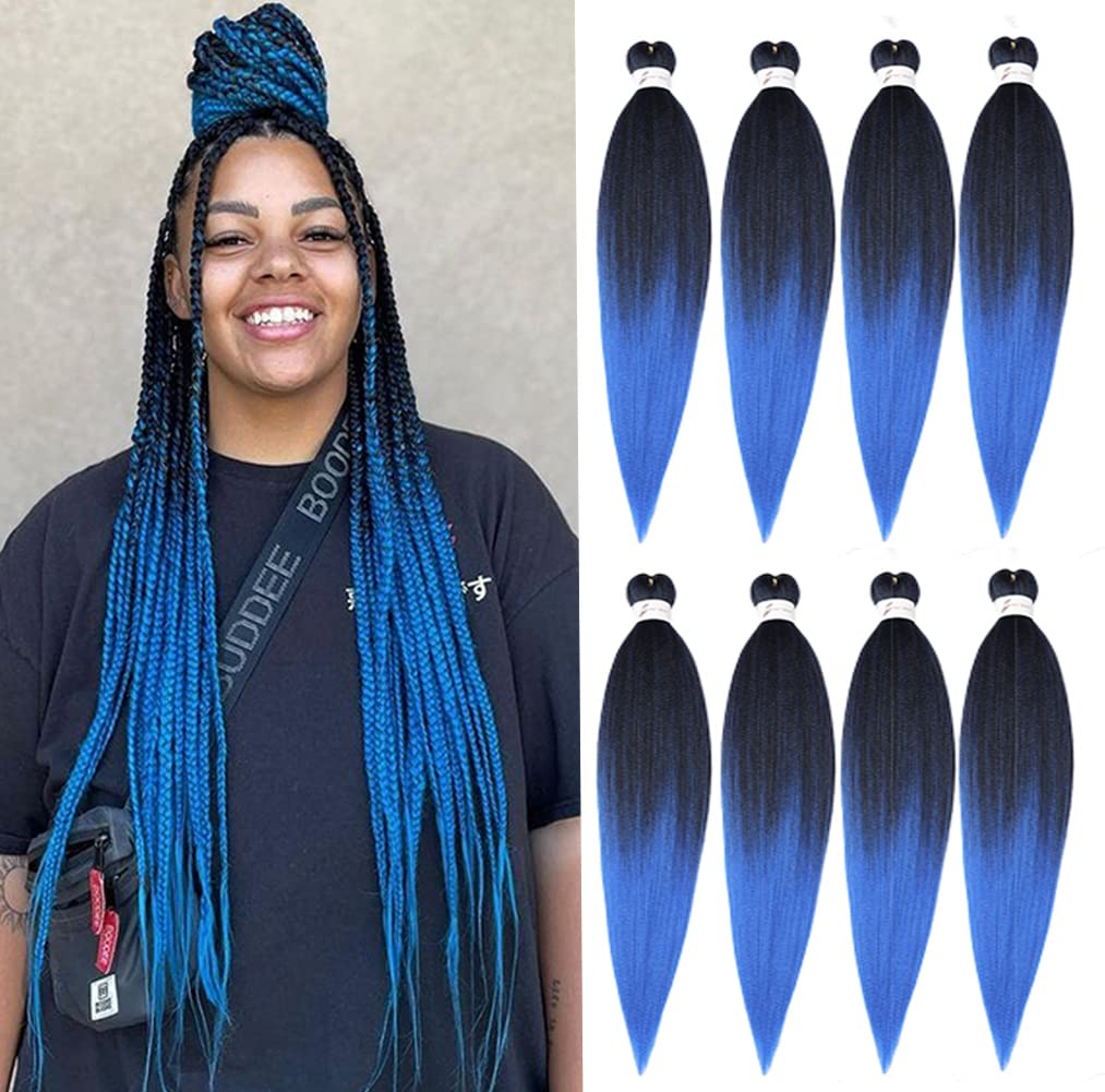 8 Packs 20-Inch Ombre Pre-Stretched Braiding Hair - Soft Yaki Texture Extensions