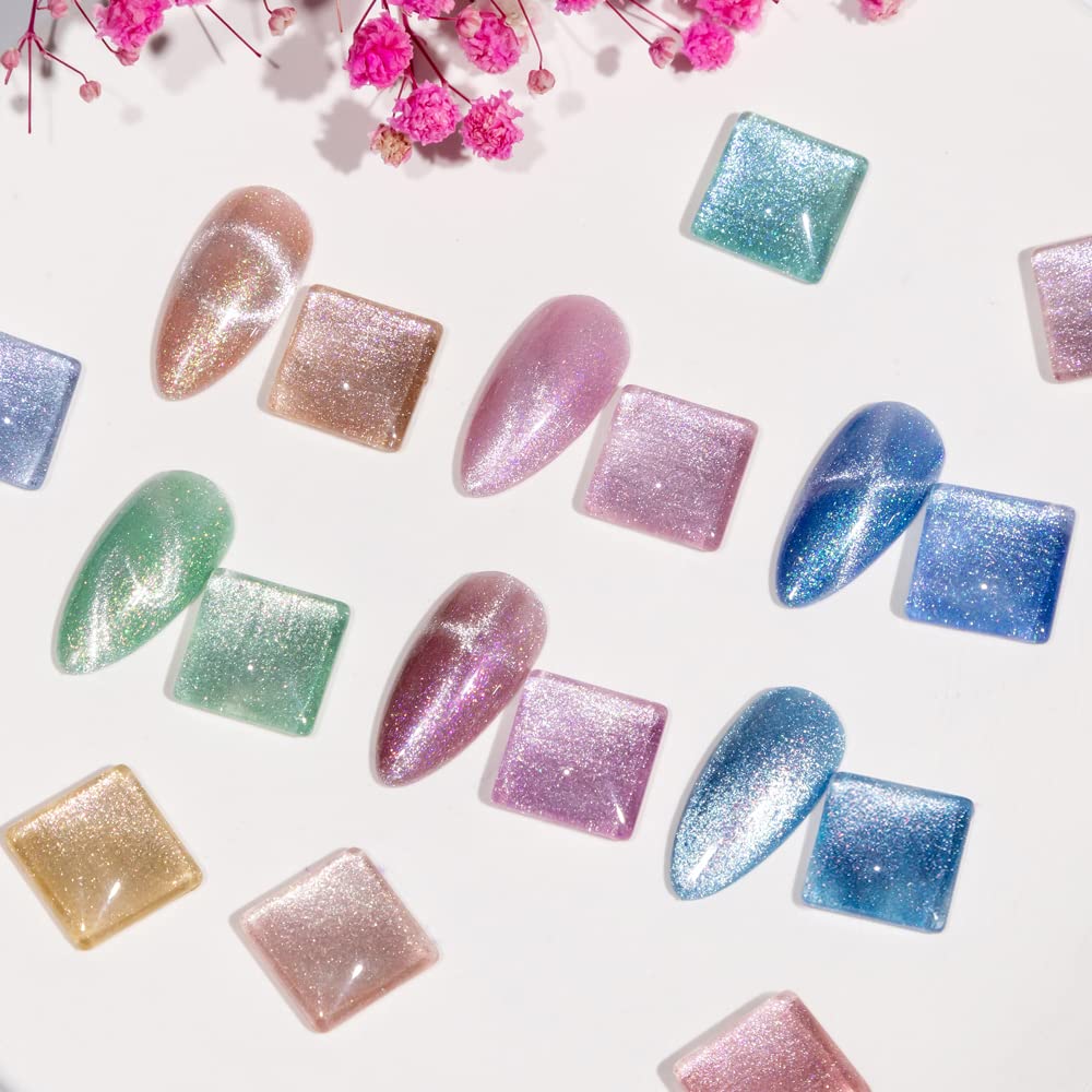12-Pc MIZHSE Neon Cat Eye Gel Nail Polish Set - Magnetic Soak Off Manicure Kit, Blue Green Purple