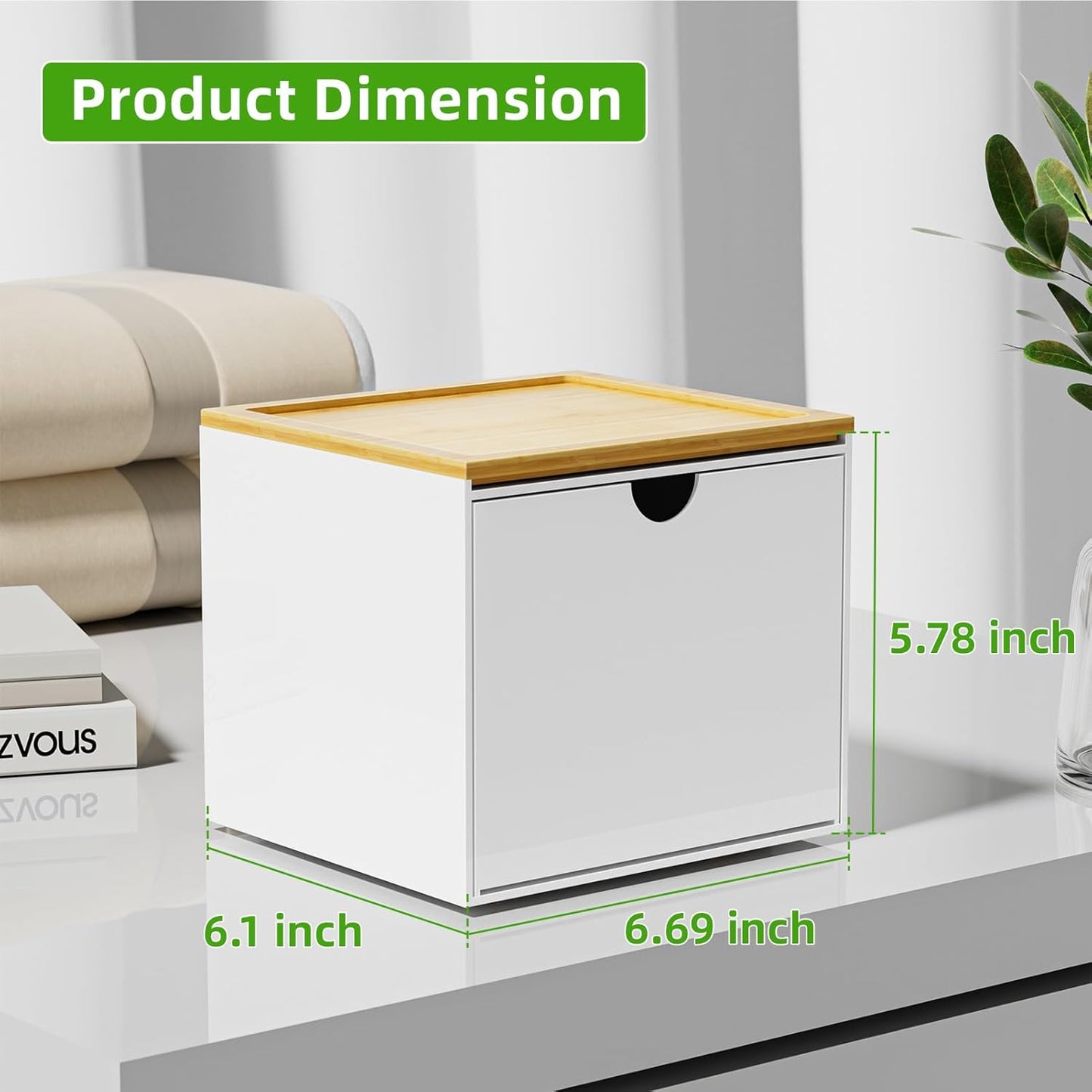VITVITI Acrylic Face Towel Holder Box - Large Disposable Towel Storage with Bamboo Lid for Bathroom & Vanity