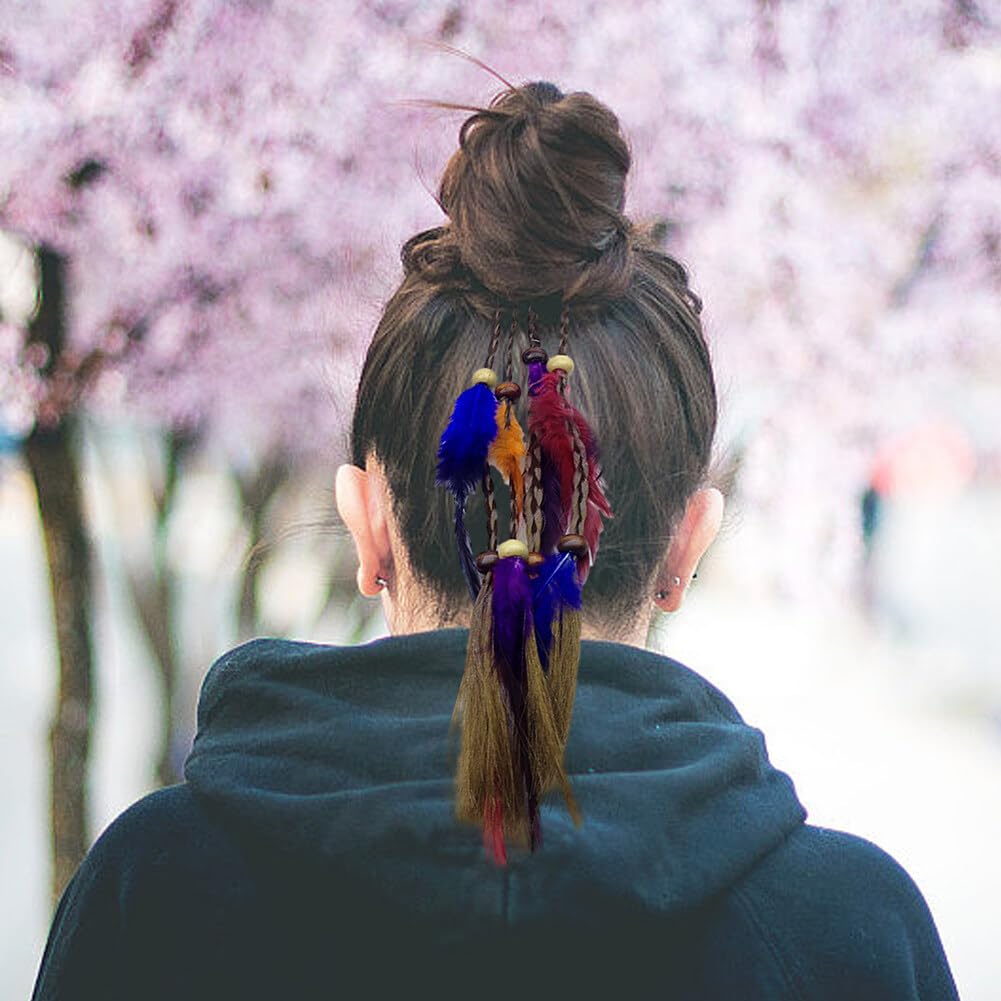 Feather Hair Clips,Zcargel 4PCS Hippie Hair Extensions with Feather Clip Comb Set Hair Extensions Boho Headpiece for Women and Girls