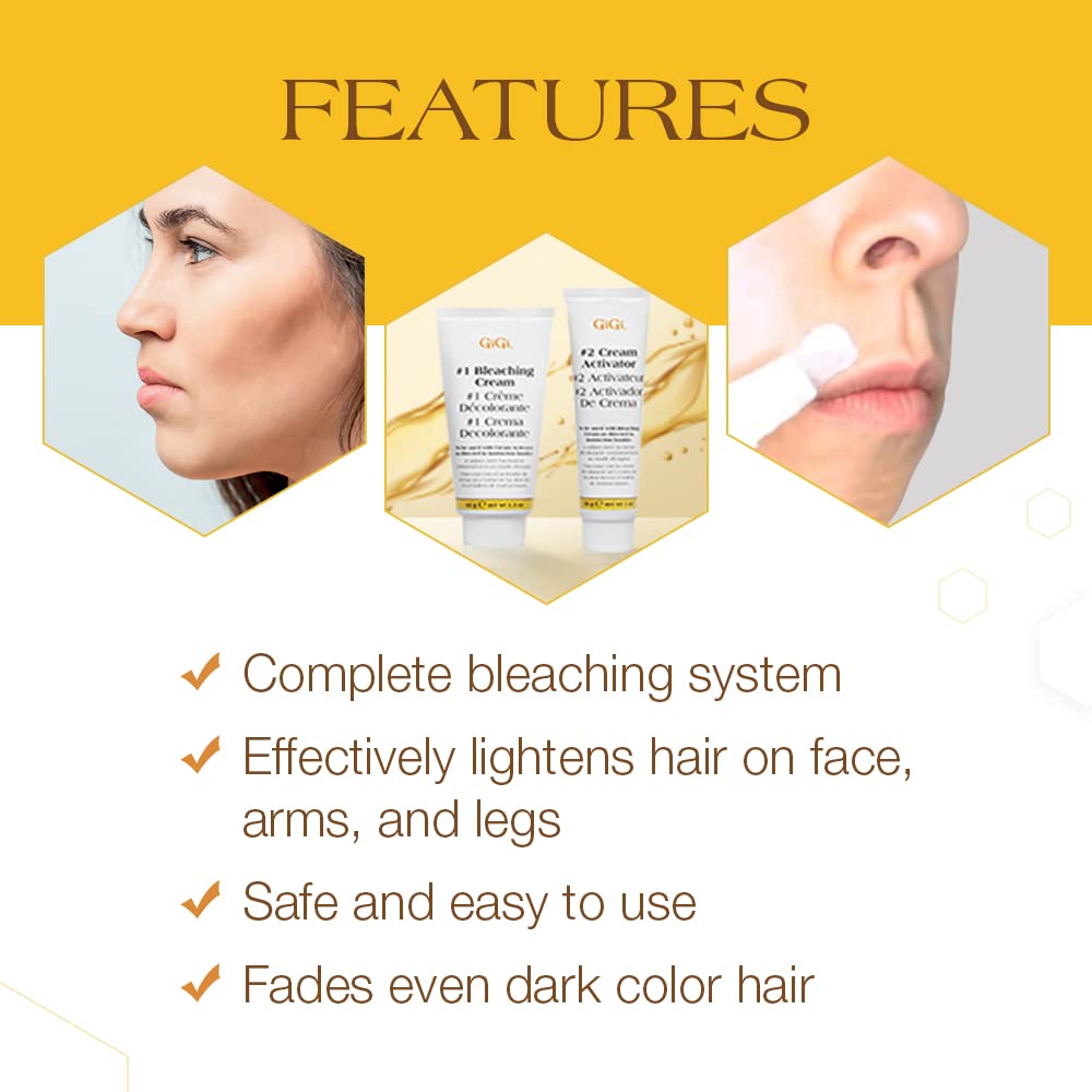 GiGi Gentle Bleaching Cream for Hair, Facial Hair & Body Hair, 1 oz – Safe Hair Bleach & Alternative to Waxing Kits and Hair Removal Cream – Lightens Dark Hair for Natural Look