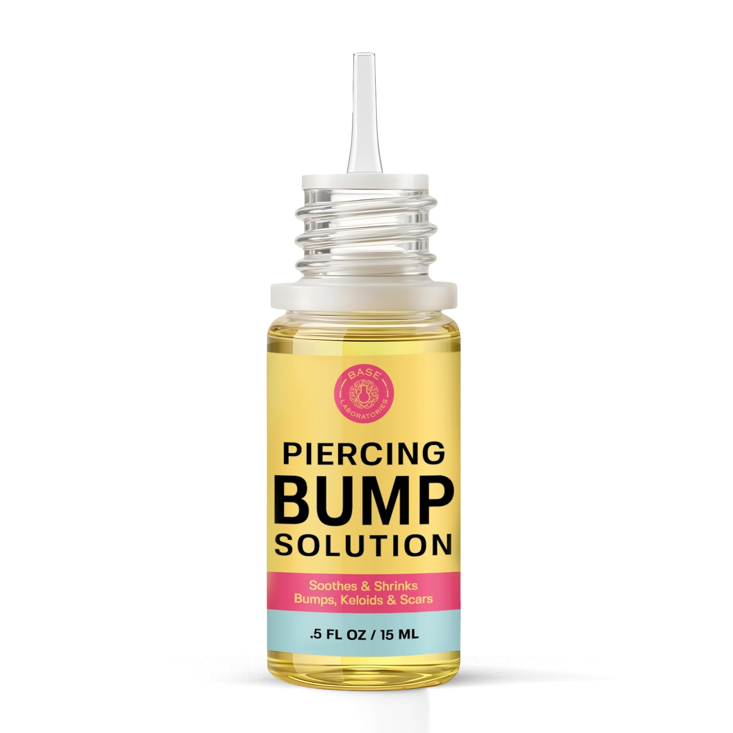 BASE LABORATORIES Piercing Bump Solution & Keloid Bump Removal | Soothing Piercing Aftercare for Piercing Bumps & Keloid Scar Removal | Ear & Nose Keloid Bumps Piercing Aftercare Solution Oil | 0.5 oz