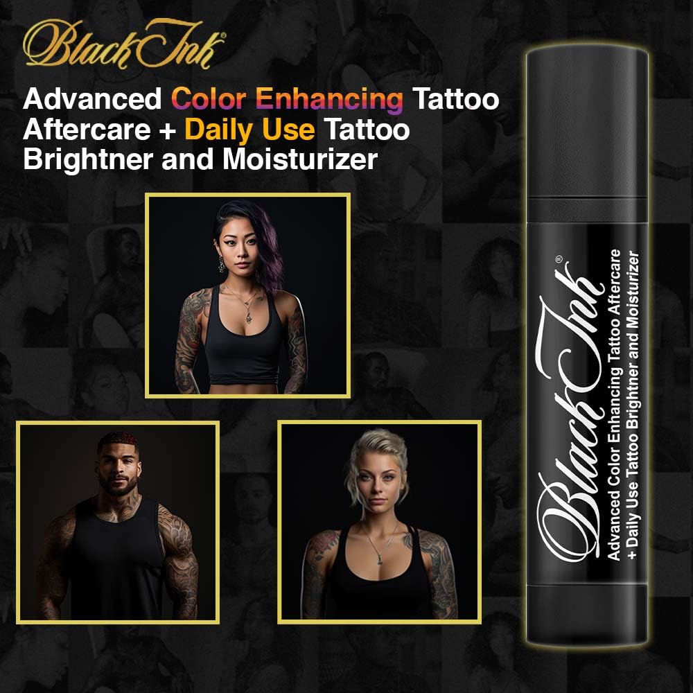 BLACK INK Advanced Color Enhancing Tattoo Aftercare + Daily Use Tattoo Brightener & Moisturizer Cream for All Skin Tones & Ink Colors • Organic & Vegan All-Natural Care Tattoo Lotion • Made in the USA