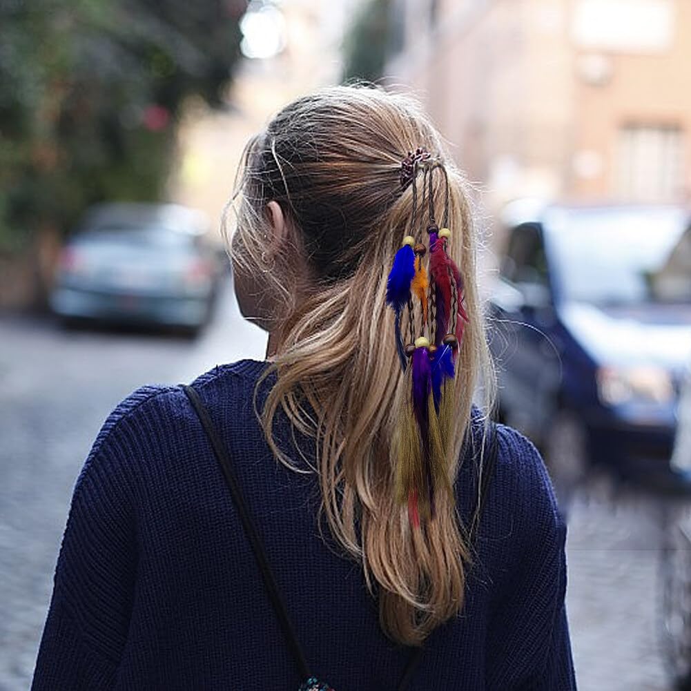 Feather Hair Clips,Zcargel 4PCS Hippie Hair Extensions with Feather Clip Comb Set Hair Extensions Boho Headpiece for Women and Girls
