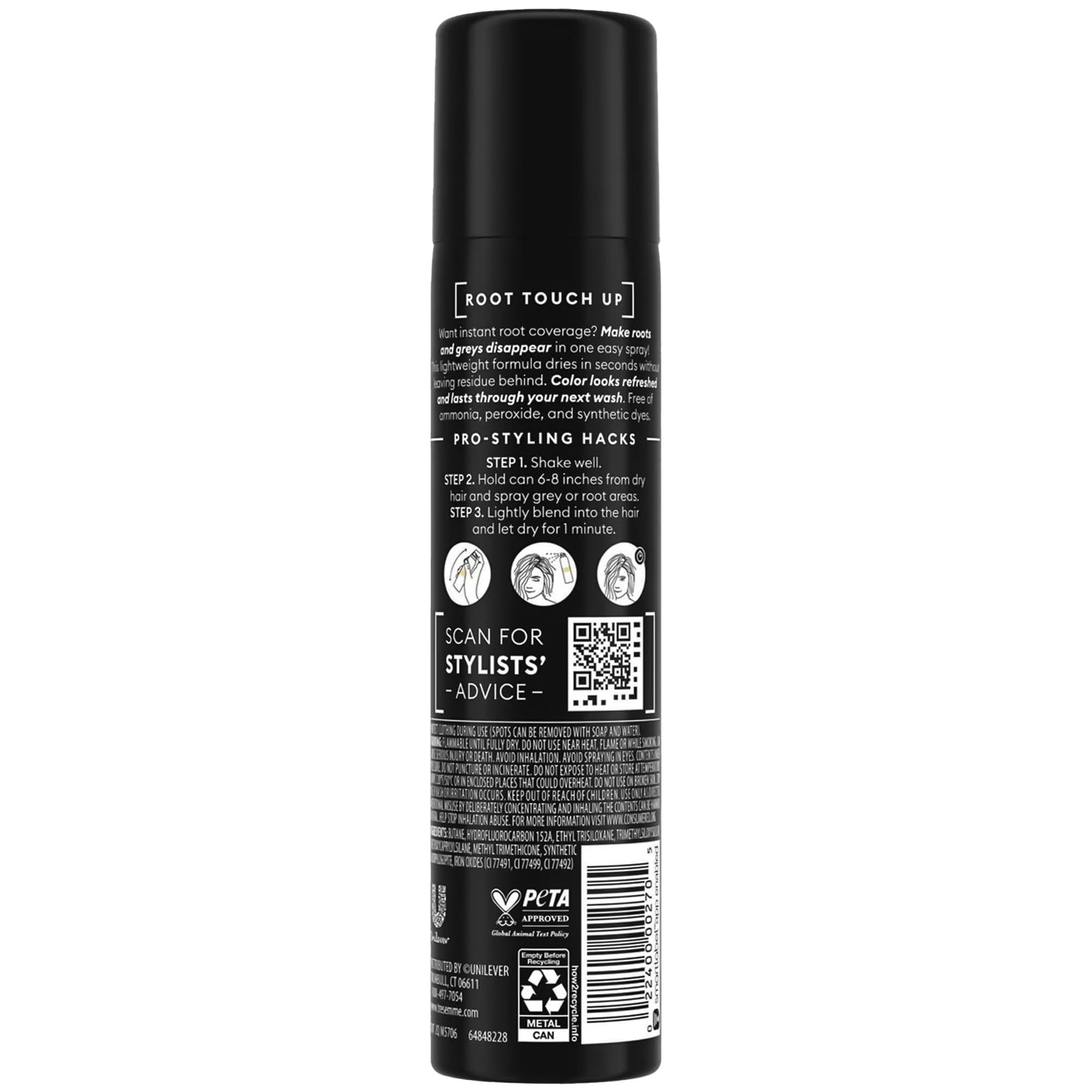 TRESemme Root Touch Up Spray, Dark Brown - Temporary Hair Color for Hair Root Touch Up - Dark Brown - Aerosol - Cruelty Free - 6 Pack of 15 Ounce