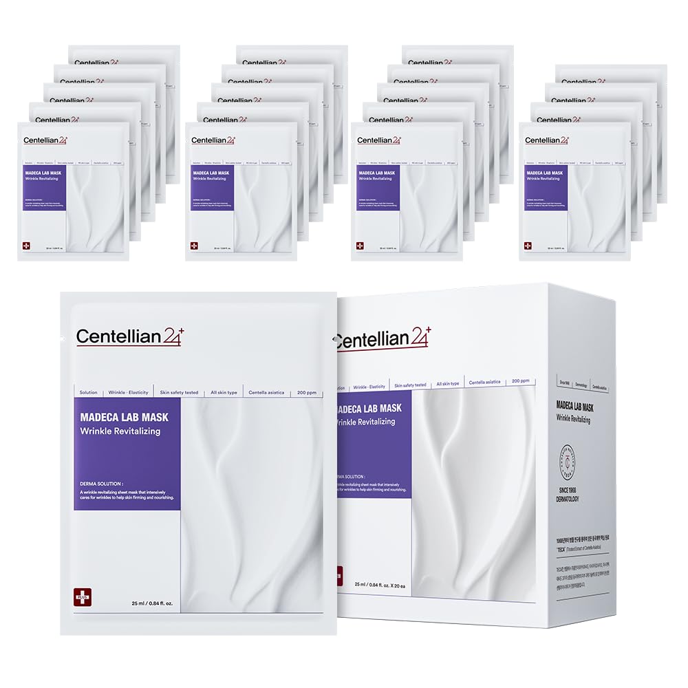 Madeca Mask 24 Pack - Wrinkle Revitalizing Face Sheet Masks with Centella Asiatica & Niacinamide for Skin Elasticity & Instant Lift
