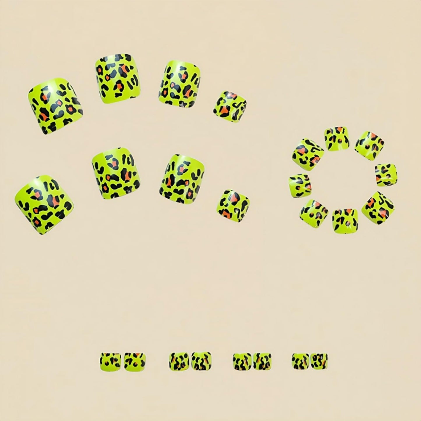 Leopard Press on Toenails Short Square Full Cover Fake Toe Nails Green Leopard Print False Toenails Glossy Cheetah Nails Press ons Summer Acrylic Toenails for Coquette Women 24Pcs