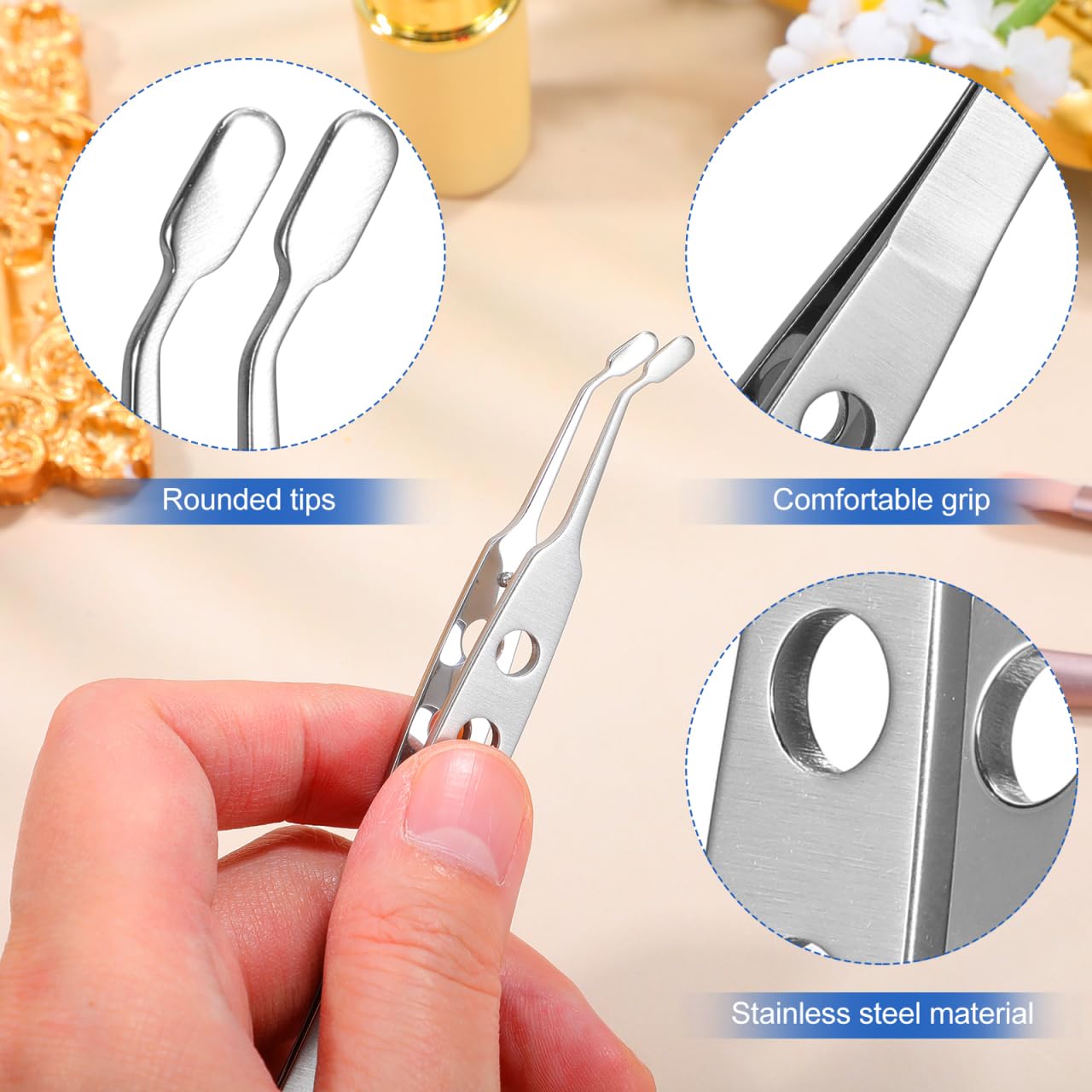 TEHAUX Meibomian Gland Expressor, Stainless Steel Eyelid Massage Tweezer with Positioning Pin, Prevent Excessive Force, Rectangle Tip Eyelid Expressor for Dry Eyes (Silver)