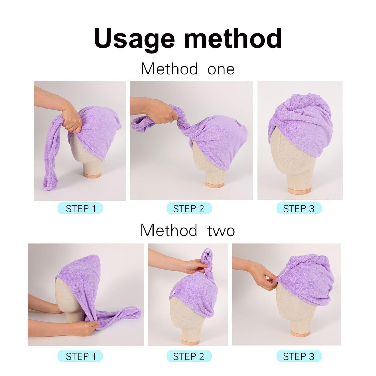 AGKXHDEC 2 Packs Microfiber Towel, Hair Turbans, Drying Hair Wrap for Women (Blue colore-2pcs)