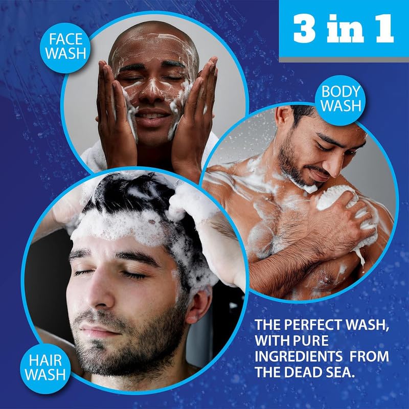 Dead Sea Collection Mens Body Wash 3 in 1 – Sandalwood Body Wash for Men – Shower Gel – Shampoo – Shower Soap for Face and Hair (33.8 Fl. Oz)