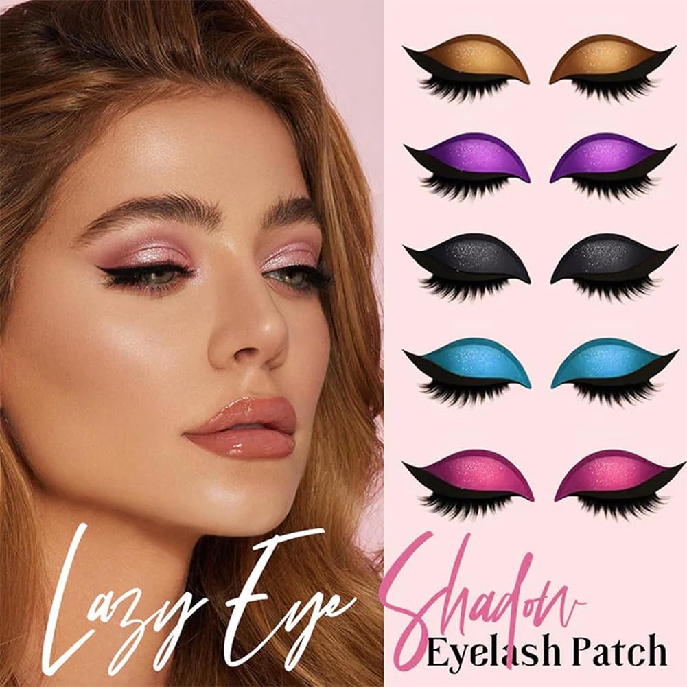 Lazy Eyeshadow Eyelash Patch, Lazy Eyeshadow and Lash Sticker, Eyeshadow Eyelashes Makeup Stickers, One-Second, Quick Makeup, Natural Curl, Waterproof, Long-Lasting, for Party Prom (5Pairs-H)