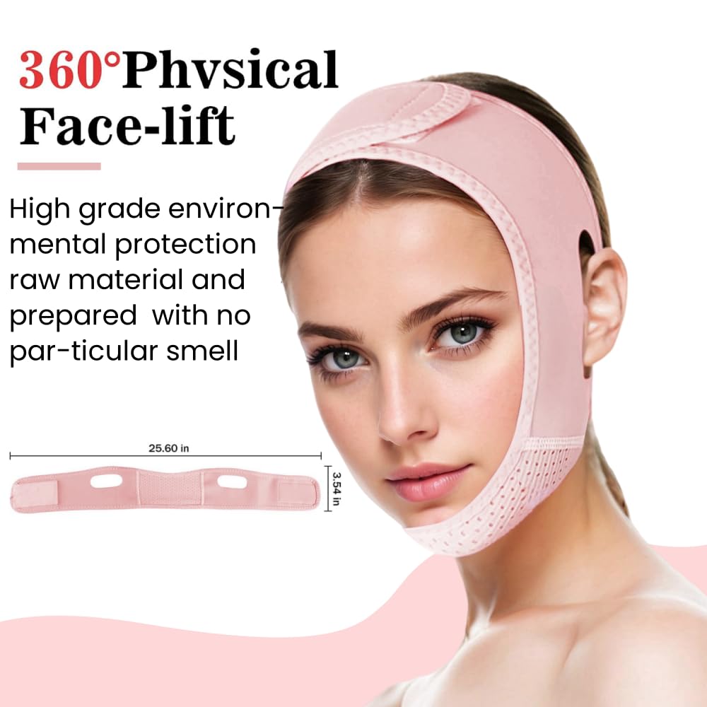 ROWMATE V Line Lifting Mask Chin strap for sleeping, V Line Lifting Mask for Women,Jaw Exerciser,Medium,Light Pink