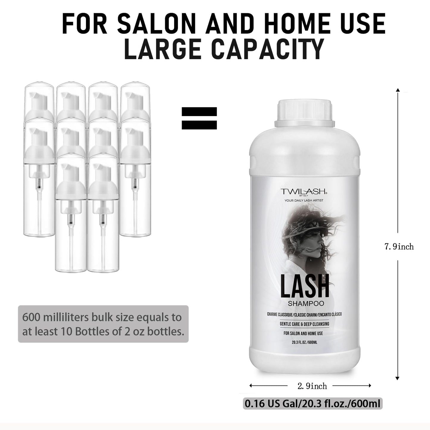 600ml Lash Shampoo Bulk, Eyelash Extensions Cleanser for Extensions, Safe Makeup Remover, Non-irritating or Burning Formula Eyelid Foaming Cleanser for Professional Salon and Home Use (Classic Charm)