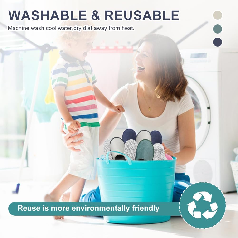 Non-Slip Disposable Slippers - 2-6 Pairs, Washable Velvet Closed Toe for Guests, Hotel & Spa