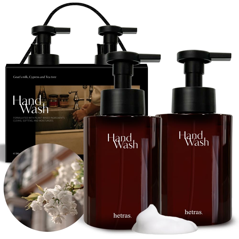 Luxurious Forest Scent Hand Wash - Hetras Perfume Bubble Wash 17.4 fl oz (2 Pack) with Pump Dispenser | Hydrating & Gentle Formula