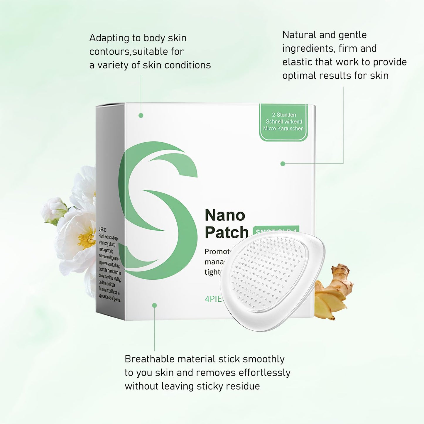 YADUO SMGT-GLP-1 Nano Patch, Firming Skin and Body Shaping Care Patch, Body Care Pat-ch Gentle Soothing Massage with Ginger Extract for Women Girls Natural Ingredients, Mild