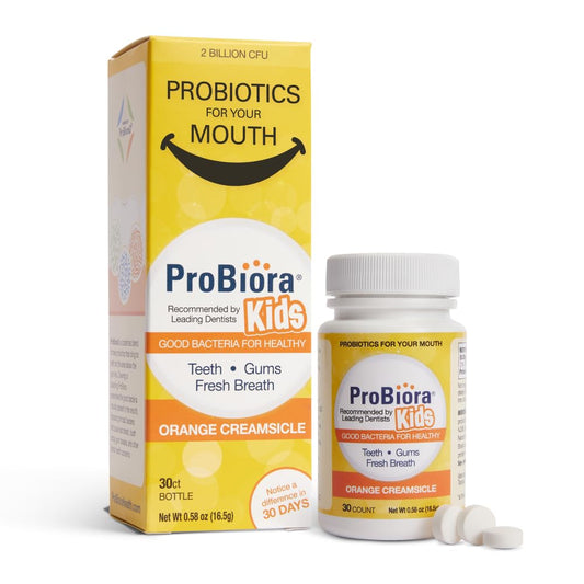 ProBiora Kids Oral-Care Chewable Probiotic Tablets | Probiotic Supplement Designed Specifically for Kids | Healthier Teeth & Gums | Fresher Breath | Whiter Teeth (30 Count, Orange)