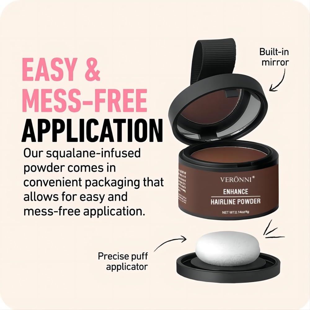Hairline Powder Root Touch Up Hair Color, Instant Hairline Powder for Thinning Areas and Gray Hair Coverage, Natural and Non-greasy Root Cover up for Women and Men (Dark Brown, 06)
