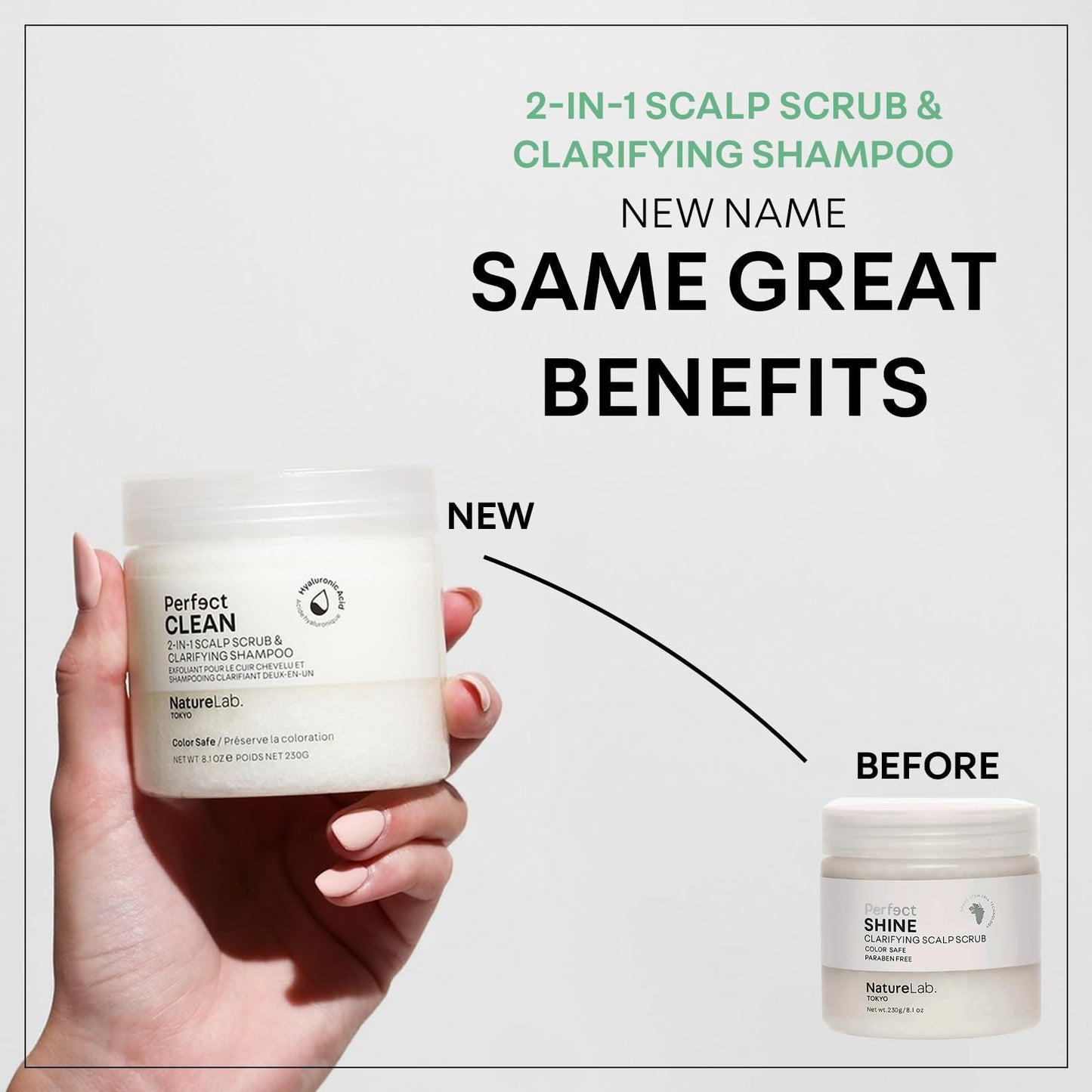NatureLab.TOKYO Perfect Clean 2-in-1 Scalp Scrub & Clarifying Shampoo | Exfoliating Sugar Crystals with Probiotic Sake Water & Hyaluronic Acid for Deep Scalp Cleanse, Shine, & Hydration – 8.1 oz