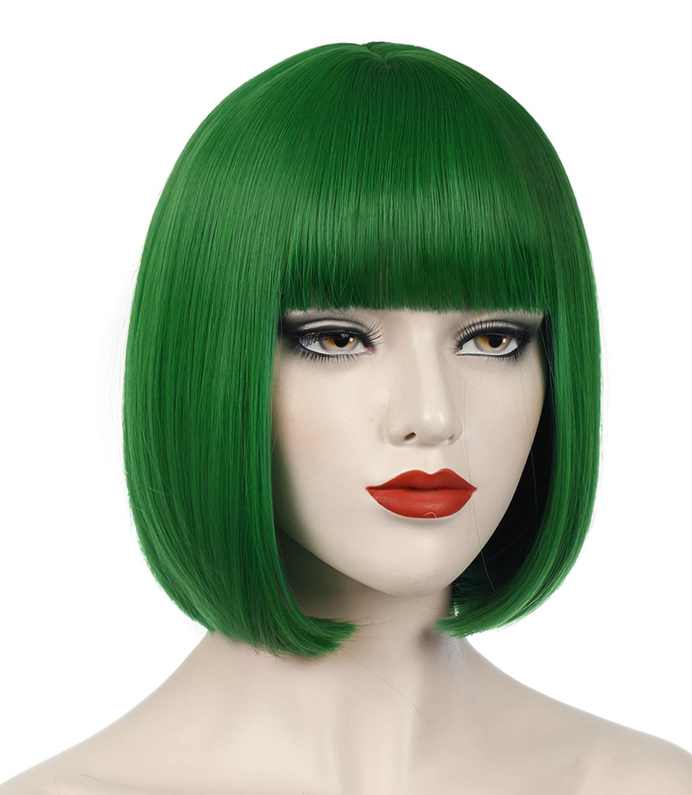 Bopocoko Green Wig Short for Women - St Patrick's Day Bob Wig With Bangs, Natural Cute Synthetic for Halloween BU110GR