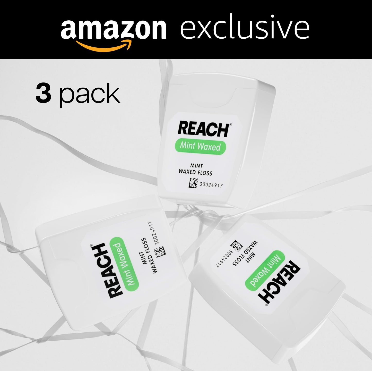 REACH Waxed Dental Floss, Mint, 2X More Value, Plaque Remover for Teeth, Shred Resistant, Floss Slides Smoothly, Easy to Use, Waxed, for Adults & Kids, Oral Care, PFAS Free, 3 Pack, 115 yd