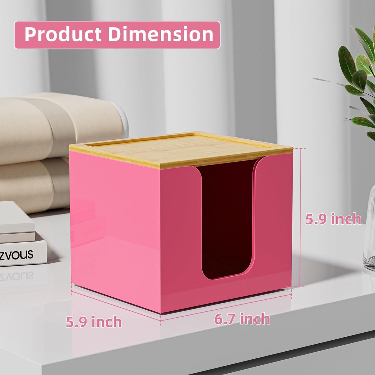 VITVITI Acrylic Face Towel Holder Box - Large Disposable Towel Storage with Bamboo Lid for Bathroom & Vanity