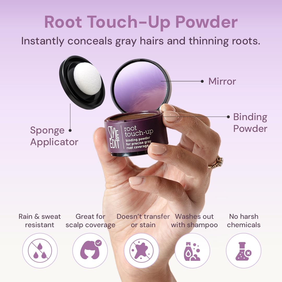 Style Edit Root Touch Up Powder | Mineral Infused Dark Brown Hair Color Concealer for Grays and Roots Coverage | 0.13 oz. Tub