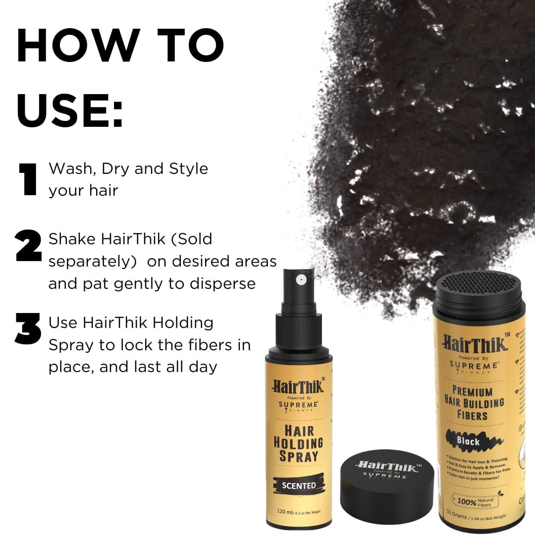Supreme Trimmer Water Resistant Hair Fiber Holding Spray | Strengthens and Locks Bond Between Fibers & Thinning Hair | Professional Hair Texturizer | HFH1/SS, 120ml, Scented