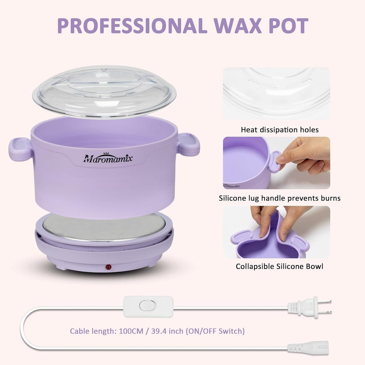 Portable Silicone Wax Warmer Kit with 4 Hard Wax Beads for Home Hair Removal
