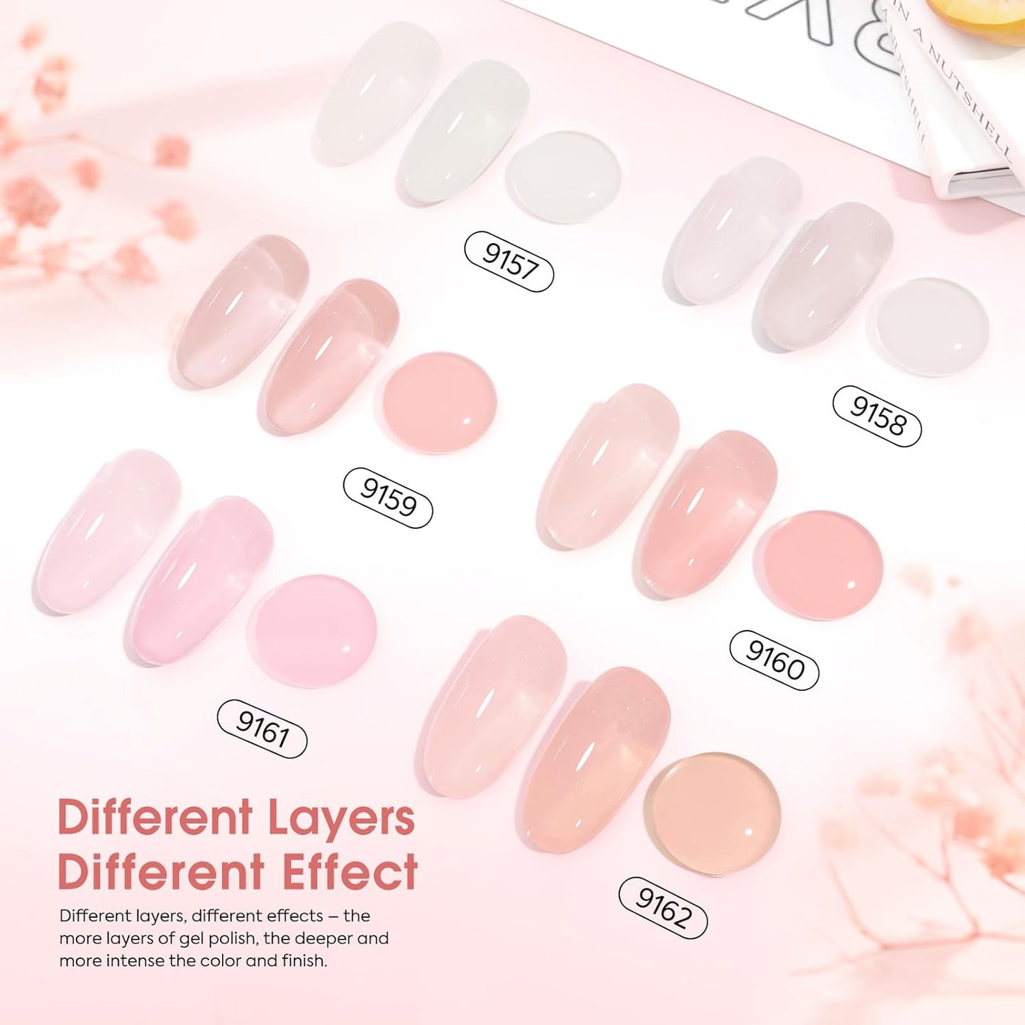 Jelly Nude Pink Gel Nail Polish Set - 6 Pcs Soak Off LED Gel Manicure Kit