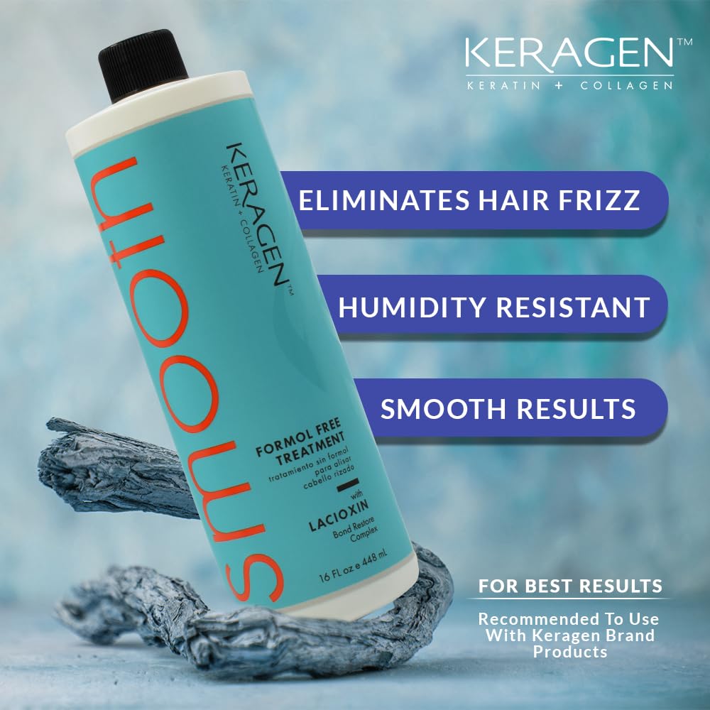 Keragen Brazilian Keratin Smoothing Treatment | Formaldehyde-Free Blowout for Frizzy, Dry, or Damaged Hair | Smooth, Silky Results | Fine to Medium Hair | 16 Oz
