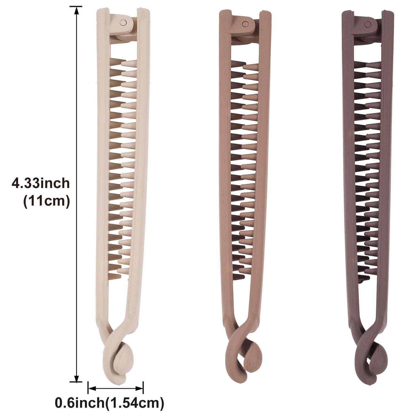 Mxxipp 3pcs French Banana Clips, Non-Slip Classic Large Hairstyle Claws, Fish Shaped Double Combs Hair Holder for Women Curly Straight Long Thick Thin Hair- Beige & Dark Coffee & Light Coffee
