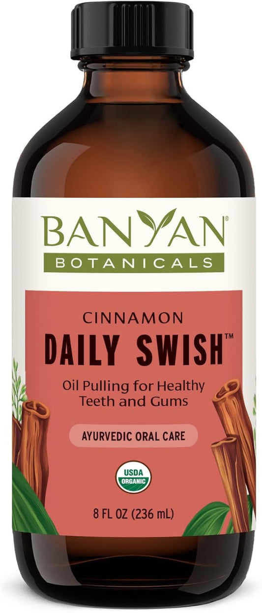 Organic Cinnamon Pulling Oil – Ayurvedic Mouthwash with Coconut Oil for Fresh Breath – 8 oz Vegan