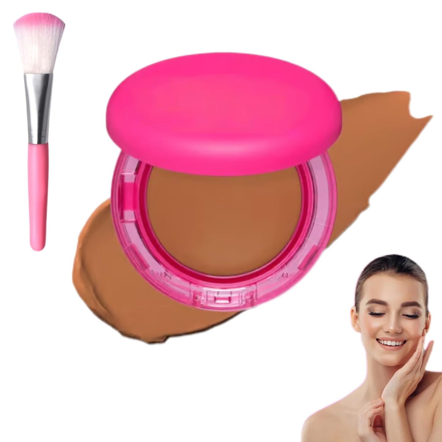Cherishty Foundation with Brush, Peptide Bounce Balm Foundation, Natural, Medium Buildable Coverage, Hydrating Age-Defying Makeup, All Skin Types (Deep)