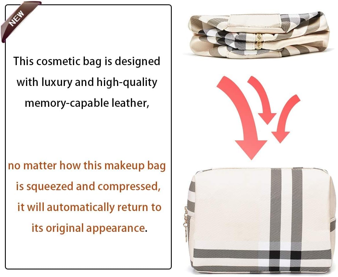 Luxury Beige Makeup Bag for Women - Designer Cosmetic Pouch & Travel Organizer