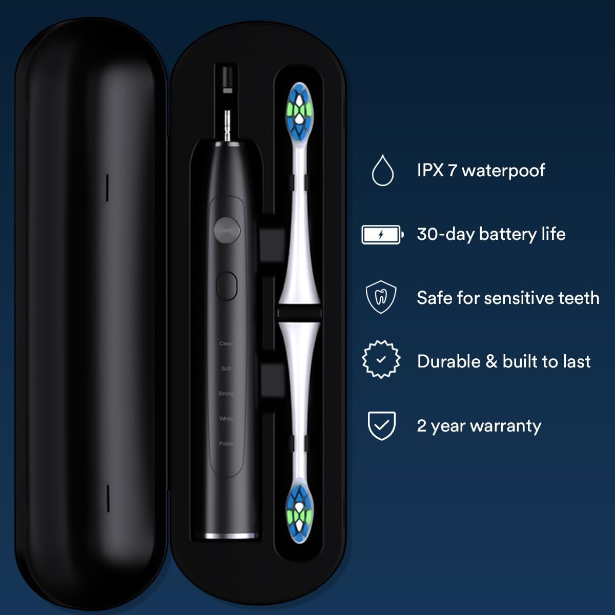 Sonus Electric Toothbrush by AURAGLOW - 40,000 VPM, 5 Modes, 2 Heads & Travel Case