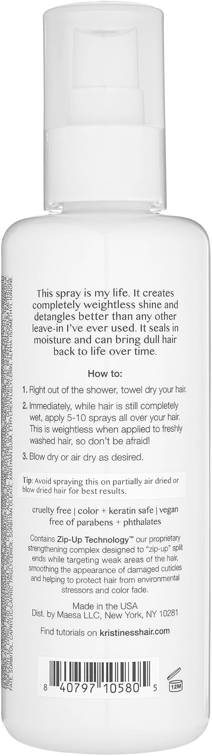 Kristin Ess Hair Hydrating Salon Leave In Conditioner Spray for Strength + Shine - Lightweight Anti Frizz Detangler for Women - Sulfate Free + Color Safe - Castor Oil Moisture Bond Repair Spray