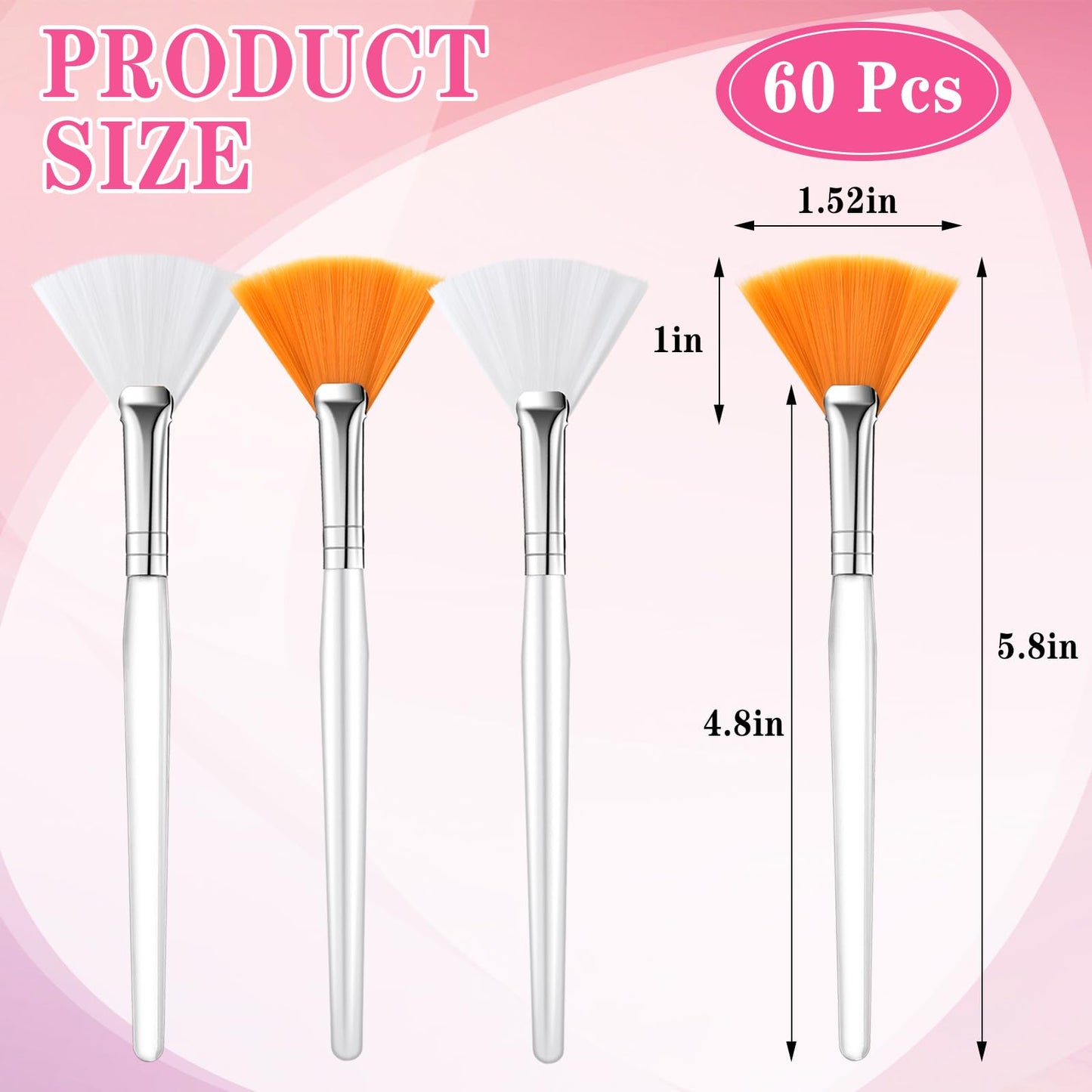 Supkiir 60 Pcs Fan Facial Brush Multi Use Mask Brush Slim Soft, Face Mask Applicator Makeup Cosmetic Skincare Tools for Women Girls Esthetician Mud Clay Mask Cream Drawing Orange White