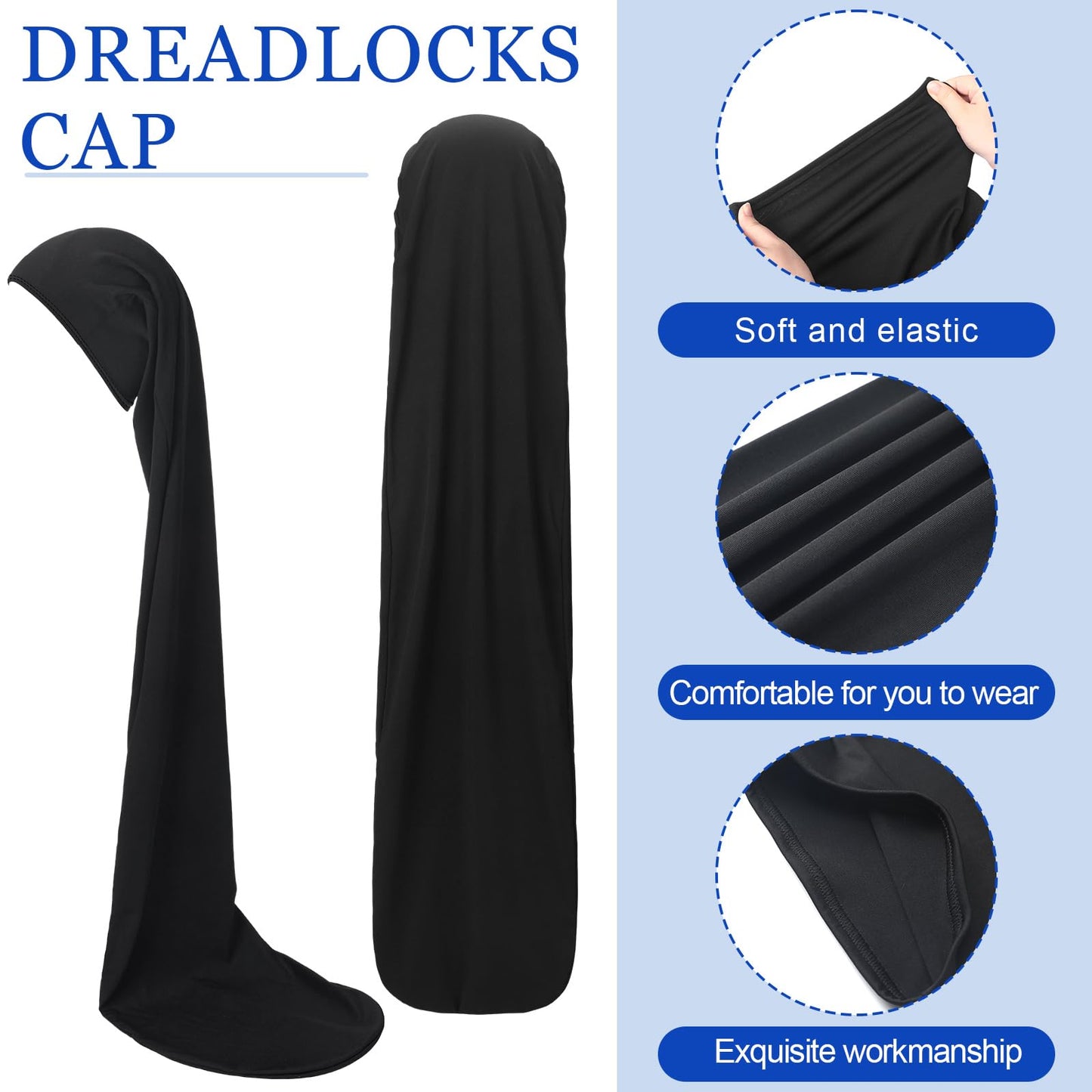 Twistover 2 Pcs Jumbo Dreadlock Cap Hair Dreads Head Wrap Loc Wraps for Dreads Hair Accessories for Men Women Sleeping(Black,Black,45 Inches)