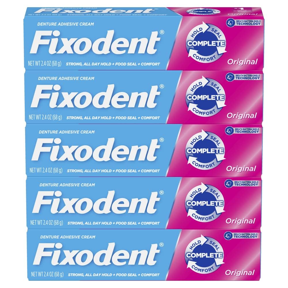 Fixodent Original Secure Denture Adhesive Cream for Full and Partial Denture Wearers, 2.4oz (Pack of 5)