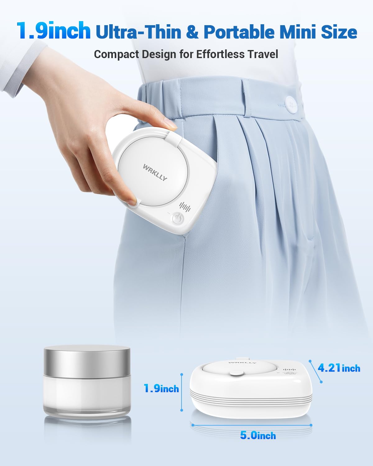 Wrklly Rechargeable Ultrasonic Retainer Cleaner Machine | 50kHz 1.9 inch Ultra-Thin Portable | Night Guard Aligners Jewelry |6pcs Cleaner Tablets Included | Quick & Deep Clean Modes | FSA HSA Approved