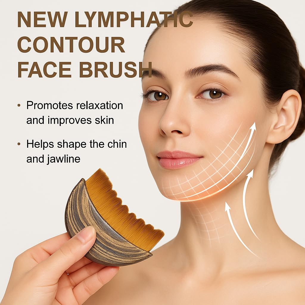 Lymphatic Contour Face Brush – Lymphatic Drainage Tool with Ergonomic Wooden Handle for Dry Brushing, Jawline Sculpting, Facial Massage, Puffiness Reduction & Fatigue Relief for Glowing Skin (1 pcs)