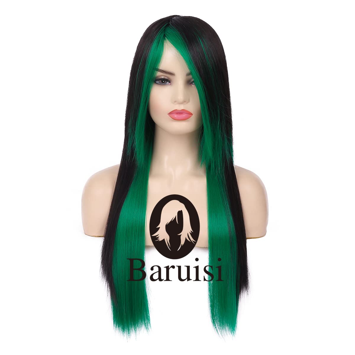 Silky Straight Long Red Black Wig with Side Bangs - Heat Resistant Synthetic Hair for Halloween