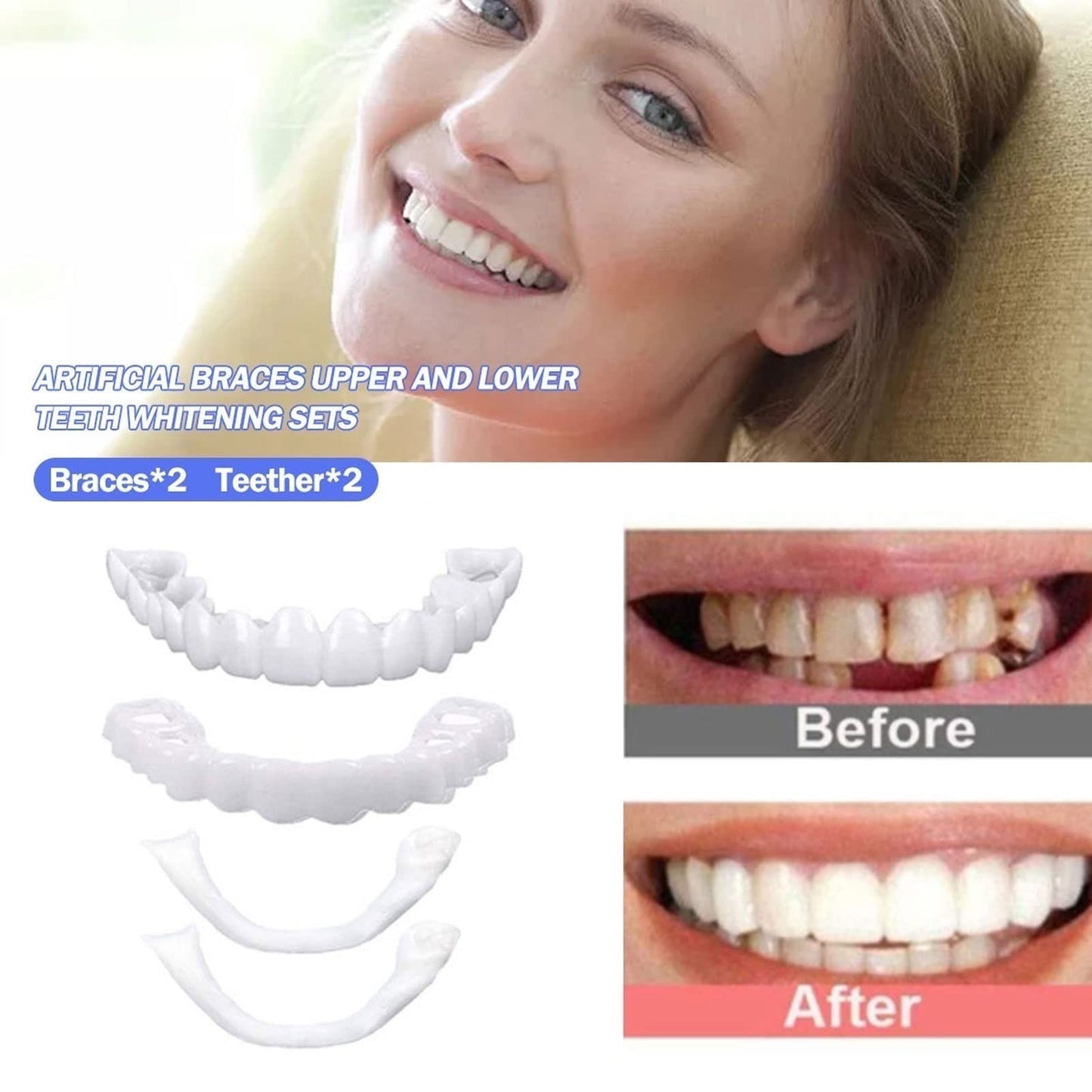 2Pairs Temporary Dentures Teeth for Women and Men, Nature and Comfortable, Protect Your Teeth and Regain Confident Smile