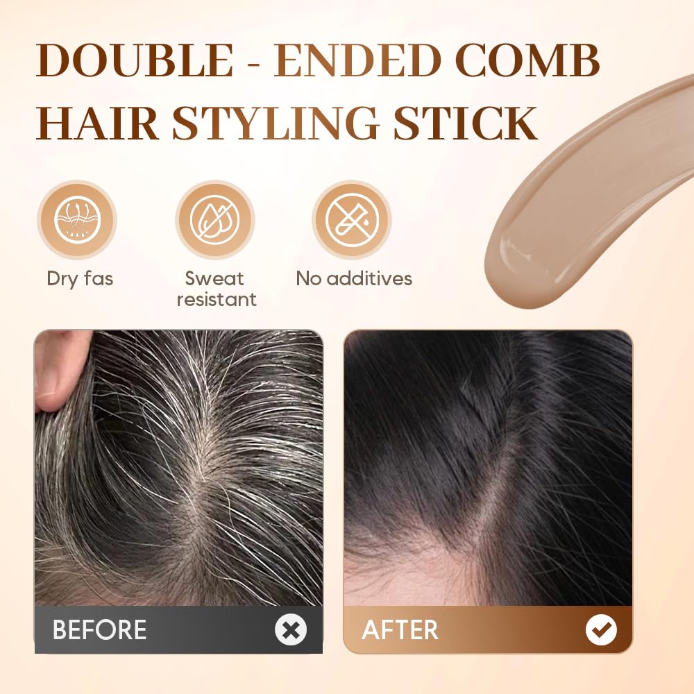 2-in-1 Hair Color Stick & Comb - Waterproof, Sweat-Proof Instant Root Touch Up for Gray Hair - Safe for Women & Men (black)