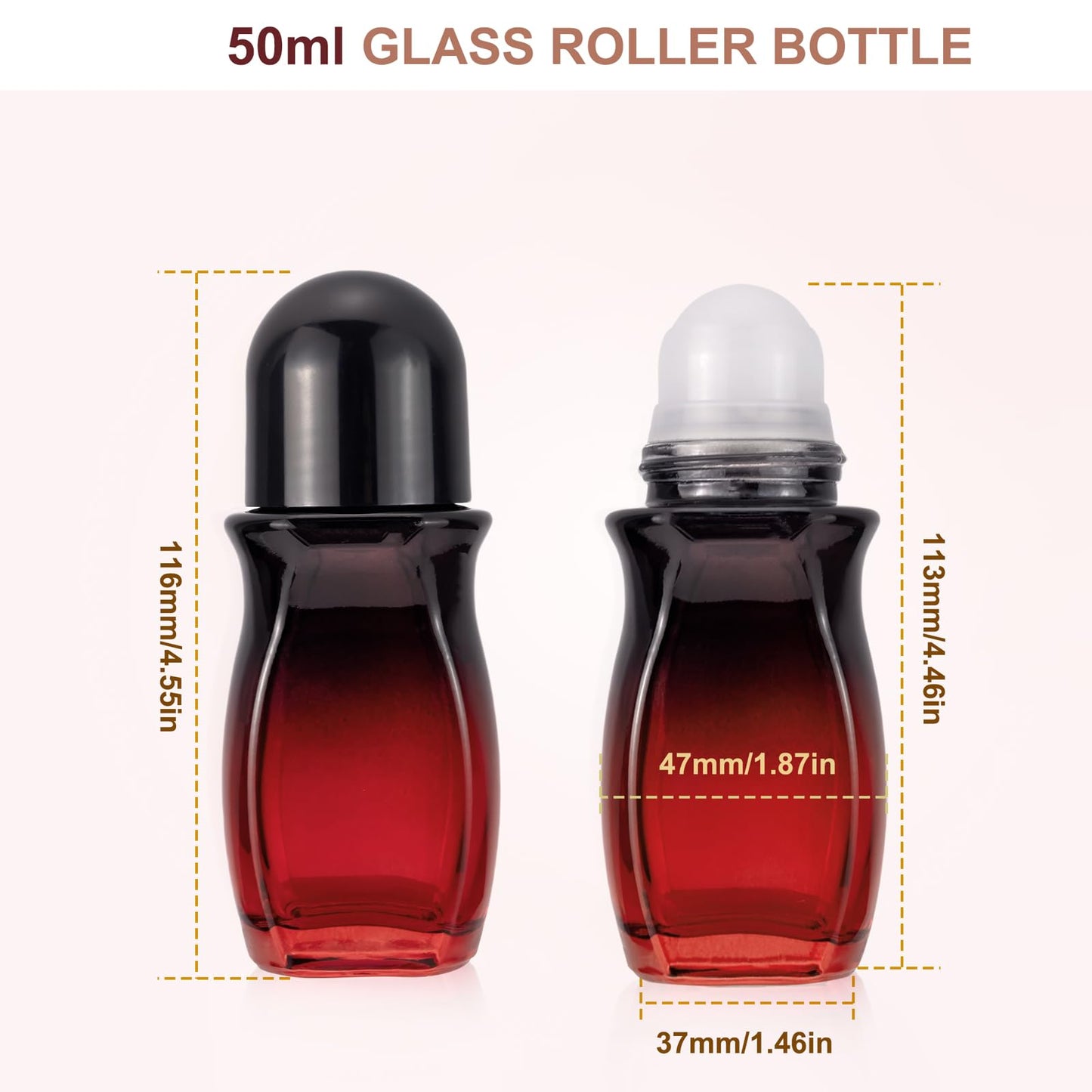 Kesell 2Pack Glass Roller Bottles 50ML Gradient Red Deodorant Bottle with Opener Refillable Glass RollerBall Deodorant Container for Essential Oils, Perfume (Black Lid)