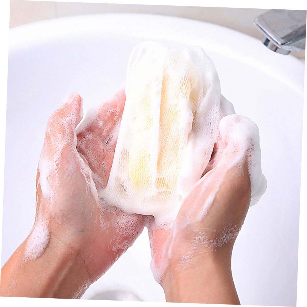 minkissy 4pcs Facial Foaming Nets for Soap Exfoliating Bubble Maker Pouches for Gentle Face Wash Skincare Routine Sponge Flower Design